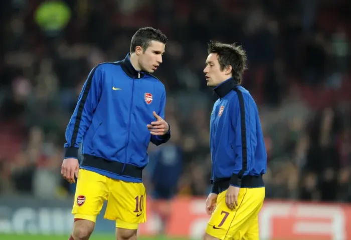 Framed Print : Robin van Persie and Tomas Rosicky (Arsenal). Barcelona 3: 1 Arsenal. UEFA Champions League Framed Print : Robin van Persie and Tomas Rosicky (Arsenal). Barcelona 3: 1 Arsenal. UEFA Champions League