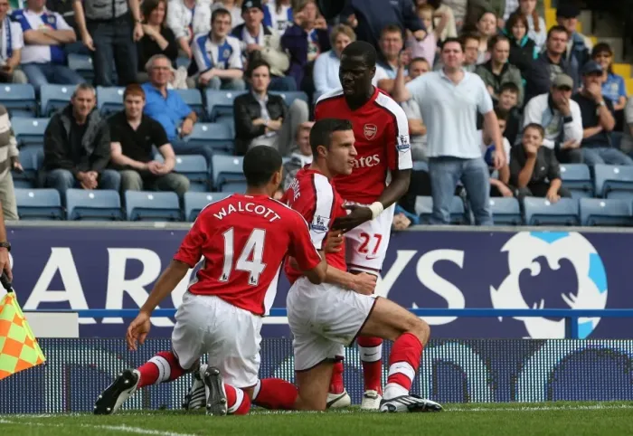 Framed Print : Robin van Persie's Epic Celebration: Arsenal's 4-0 Thrashing of Blackburn Rovers (2008) Framed Print : Robin van Persie's Epic Celebration: Arsenal's 4-0 Thrashing of Blackburn Rovers (2008)