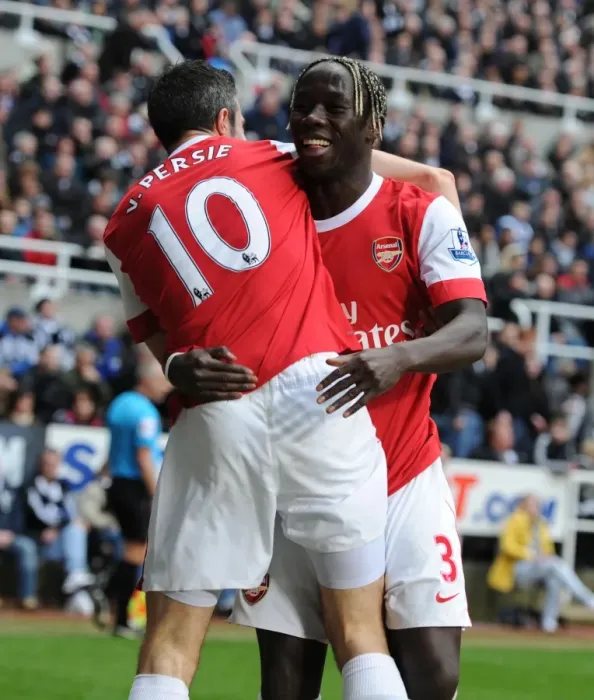 Framed Print : Robin van Persie's Game-tying Goal Celebration with Bacary Sagna (Arsenal vs. Newcastle, 2011)
