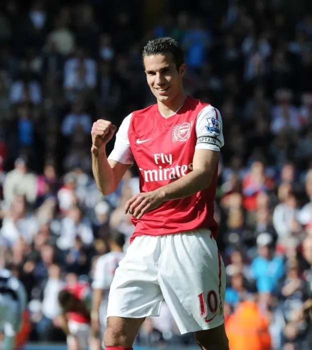 Framed Print : Robin van Persie's Goal and Celebration: Arsenal Secure Victory over West Bromwich Albion (2011-12)