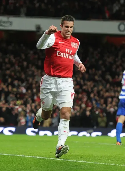 Framed Print : Robin van Persie's Goal Celebration: Arsenal vs. Queens Park Rangers (Premier League, 2011-12)