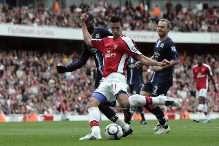 Framed Print : Robin van Persie's Pressured Finish: Arsenal's Thrilling Second Goal vs. Blackburn (6-2) Framed Print : Robin van Persie's Pressured Finish: Arsenal's Thrilling Second Goal vs. Blackburn (6-2)