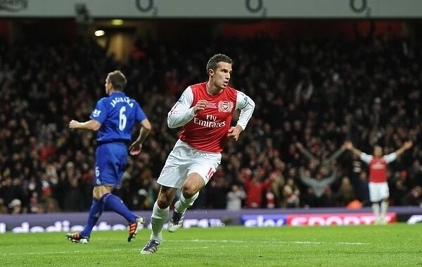 Robin van Persie's Thrilling Goal Celebration: Arsenal vs. Everton, Premier League 2011-12