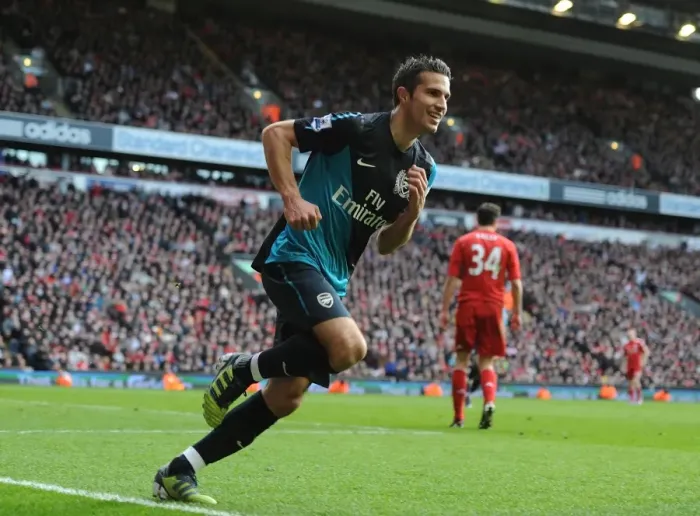 Framed Print : Robin van Persie's Unforgettable Strike: Liverpool vs. Arsenal, Premier League 2011-12 - The Moment RvP Silenced Anfield