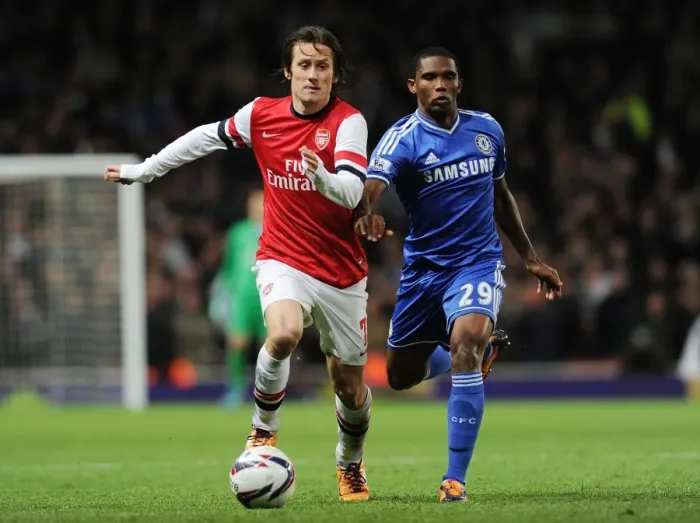 Framed Print : Rosicky's Maze: Outsmarting Eto'o in the Arsenal vs. Chelsea Capital One Cup Clash Framed Print : Rosicky's Maze: Outsmarting Eto'o in the Arsenal vs. Chelsea Capital One Cup Clash