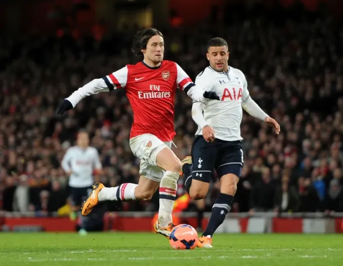 Framed Print : Rosicky's Stunner: Arsenal's FA Cup Victory Over Tottenham (2013-14) - The Unforgettable Goal Under Pressure from Kyle Walker