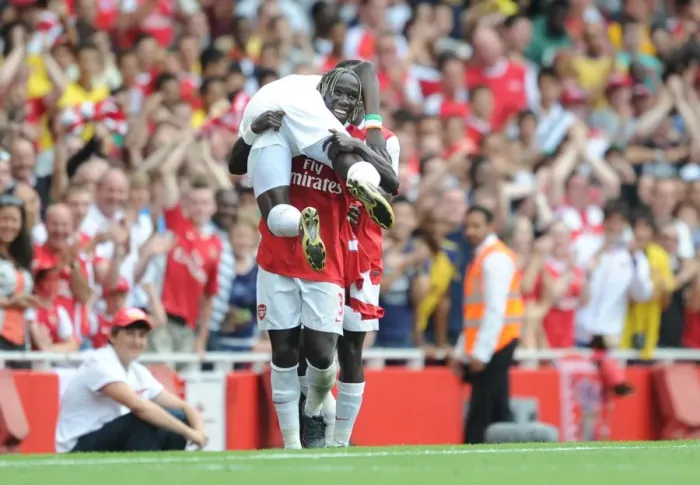 Framed Print : Sagna and Eboue: Arsenal's Unstoppable Duo Celebrate Goal in Emirates Cup Victory Framed Print : Sagna and Eboue: Arsenal's Unstoppable Duo Celebrate Goal in Emirates Cup Victory