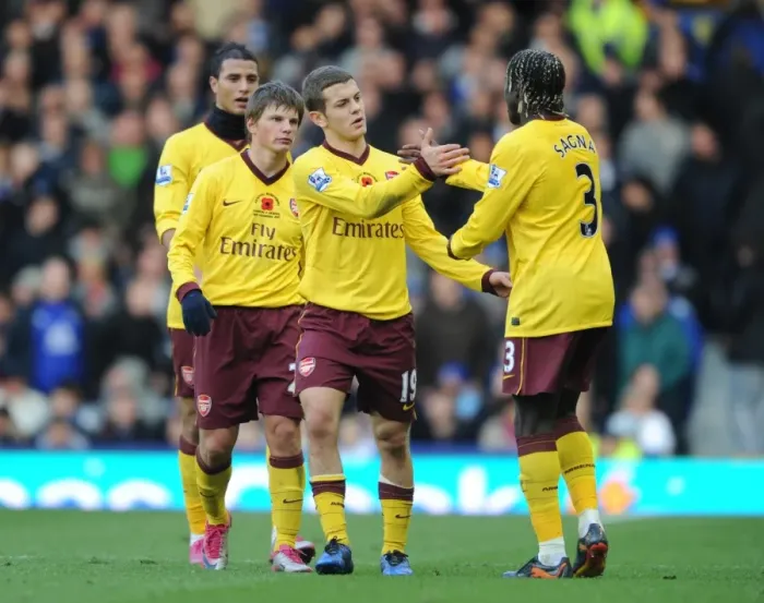 Framed Print : Sagna's Stunner: Arshavin, Chamakh, and Wilshere Celebrate Arsenal's Winning Goal vs. Everton, 2010 Framed Print : Sagna's Stunner: Arshavin, Chamakh, and Wilshere Celebrate Arsenal's Winning Goal vs. Everton, 2010