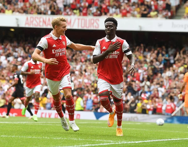 Saka and Odegaard: Arsenal's Dynamic Duo Celebrate First Goal at Emirates Cup 2022