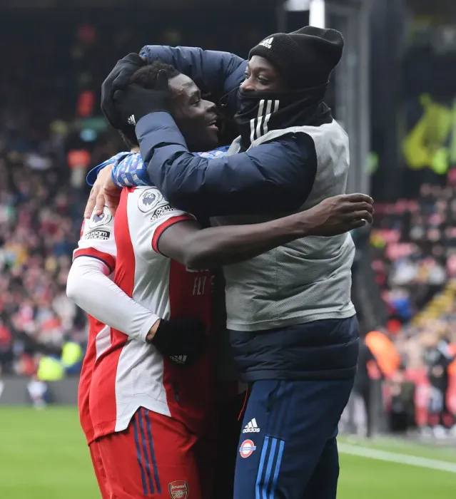 Framed Print : Saka and Pepe Celebrate Arsenal's Victory: Watford vs Arsenal, Premier League 2021-22 Framed Print : Saka and Pepe Celebrate Arsenal's Victory: Watford vs Arsenal, Premier League 2021-22