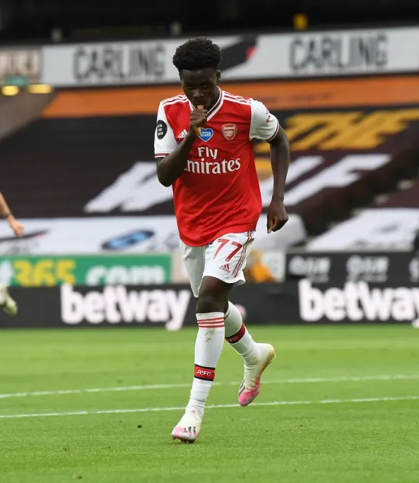 Framed Print : Saka Scores: Arsenal's Triumph at Wolverhampton Wanderers (2019-2020)