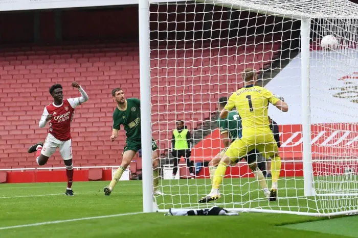 Framed Print : Saka Scores First: Arsenal vs Sheffield United, Premier League 2020-21