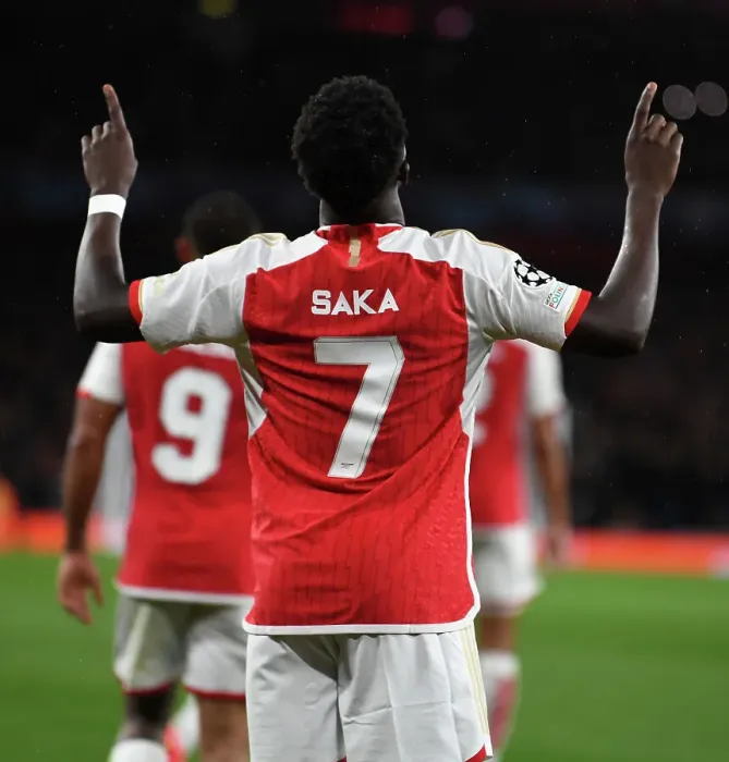Framed Print : Saka Scores First Champions League Goal: Arsenal Secures Victory Over PSV Eindhoven (2023-24) Framed Print : Saka Scores First Champions League Goal: Arsenal Secures Victory Over PSV Eindhoven (2023-24)