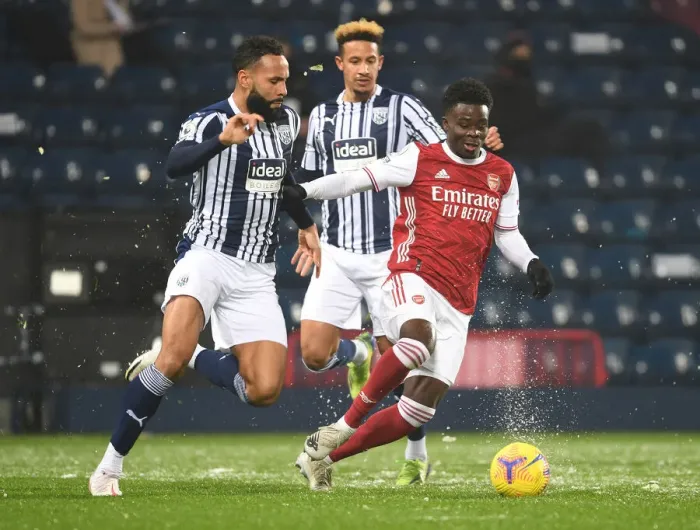 Framed Print : Saka Scores Past Bartley: Arsenal's Thrilling Victory at West Bromwich Albion (2020-21)