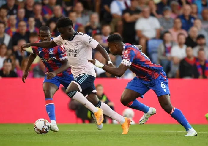 Framed Print : Saka Scores Past Guehi: Crystal Palace vs. Arsenal, Premier League 2022-23