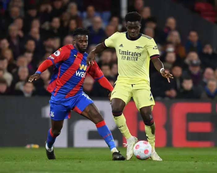 Framed Print : Saka Scores Past Schlupp: Crystal Palace vs Arsenal, Premier League 2021-22
