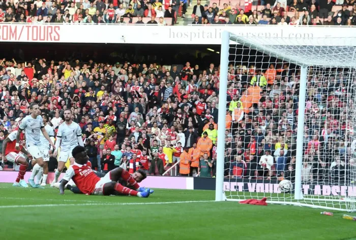 Framed Print : Saka Strikes Again: Arsenal's Triumph Over Liverpool in the 2022-23 Premier League