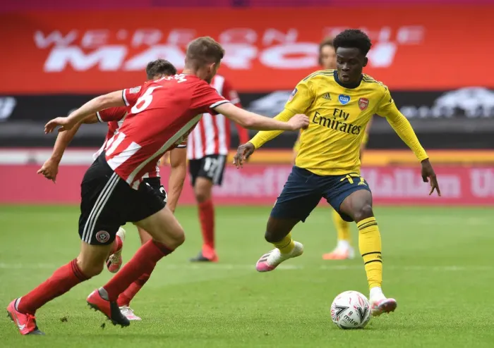 Framed Print : Saka vs. Basham: FA Cup Showdown - Sheffield United vs. Arsenal