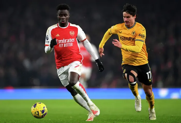 Framed Print : Saka vs. Bueno: A Tense Showdown in Arsenal vs. Wolverhampton Wanderers Premier League Clash, 2023-24 Framed Print : Saka vs. Bueno: A Tense Showdown in Arsenal vs. Wolverhampton Wanderers Premier League Clash, 2023-24