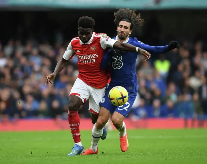 Framed Print : Saka vs. Cucurella: A Wingers Battle at Stamford Bridge Framed Print : Saka vs. Cucurella: A Wingers Battle at Stamford Bridge