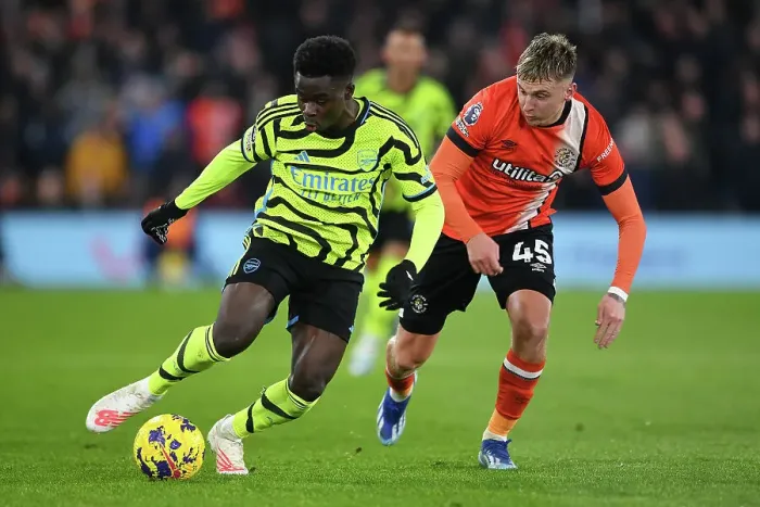 Framed Print : Saka vs. Doughty: A Premier League Battle at Luton Town (2023-24) Framed Print : Saka vs. Doughty: A Premier League Battle at Luton Town (2023-24)