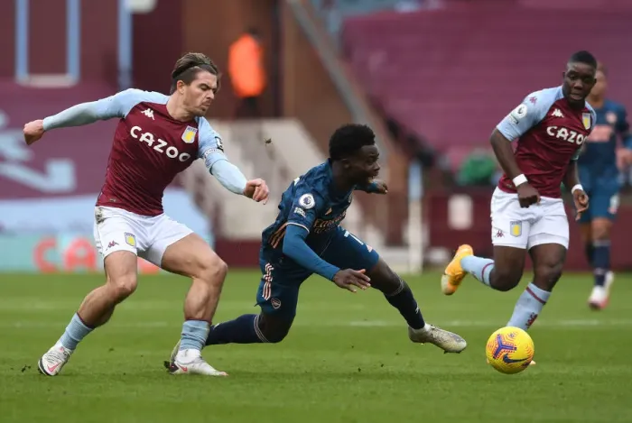 Framed Print : Saka vs Grealish: A Premier League Battle at Villa Park Framed Print : Saka vs Grealish: A Premier League Battle at Villa Park