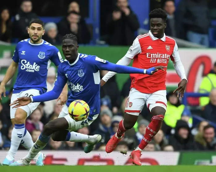 Framed Print : Saka vs Onana: A Premier League Battle at Goodison Park Framed Print : Saka vs Onana: A Premier League Battle at Goodison Park