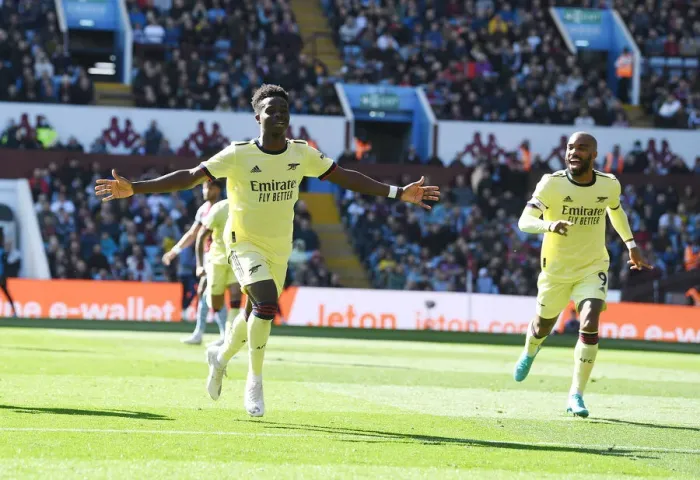 Framed Print : Saka's Stunner: Arsenal's Victory at Aston Villa, Premier League 2021-22