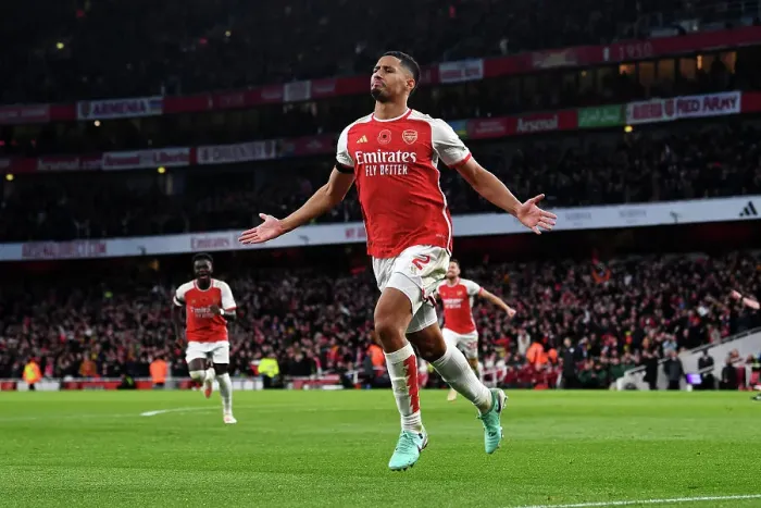 Framed Print : Saliba Strikes: Arsenal Take 2-0 Lead Over Burnley (2023-24)