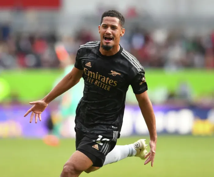 Framed Print : Saliba Stunner: Brentford-Arsenal Debut Goal, 2022-23 Premier League