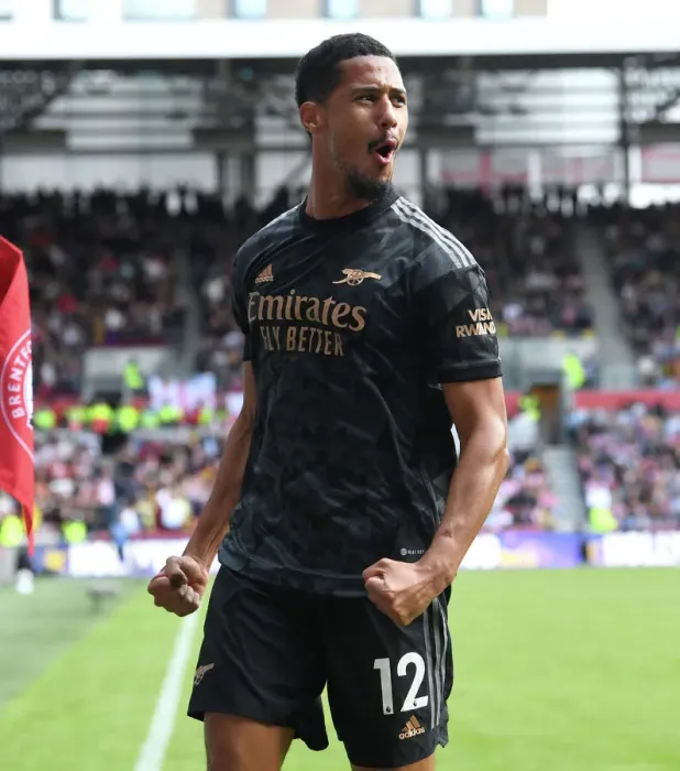 Framed Print : Saliba Stunner: Brentford-Arsenal Premier League Debut Goal, 2022-23