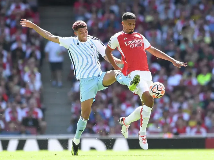 Framed Print : Saliba vs. Johnson: A Premier League Battle at the Emirates - Arsenal vs. Nottingham Forest, 2023-24 Framed Print : Saliba vs. Johnson: A Premier League Battle at the Emirates - Arsenal vs. Nottingham Forest, 2023-24