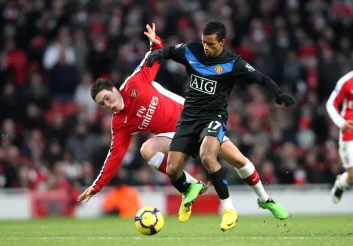 Framed Print : Sami Nasri (Arsenal) Nani (Man Utd). Arsenal 1: 3 Manchester United. Barclays Premier League