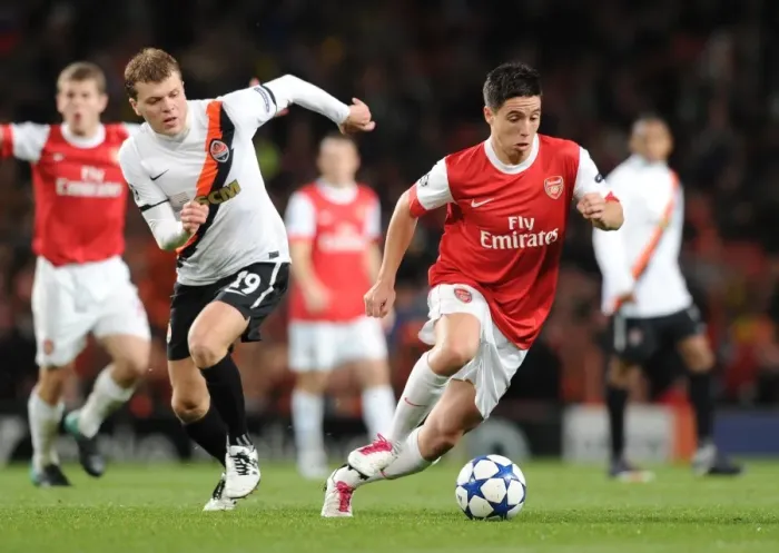 Framed Print : Sami Nasri (Arsenal) Olexiy Gai (Shakhtar). Arsenal 5: 1 Shakhtar Donetsk
