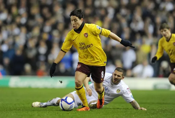 Framed Print : Samir Nasri (Arsenal) Bradley Johnson (Leeds). Leeds United 1: 3 Arsenal