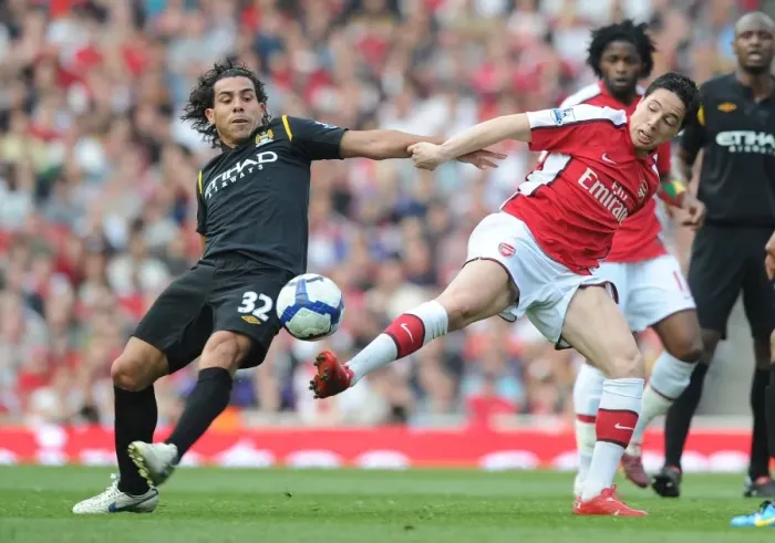 Framed Print : Samir Nasri (Arsenal) Carlos Tevez (Man City). Arsenal 0: 0 Manchester City Framed Print : Samir Nasri (Arsenal) Carlos Tevez (Man City). Arsenal 0: 0 Manchester City