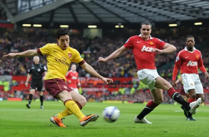 Framed Print : Samir Nasri (Arsenal) John O Shea (Manchester United). Manchester United 2: 0 Arsenal