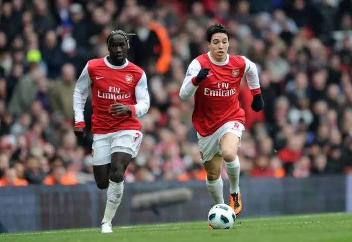 Framed Print : Samir Nasri and Bacary Sagna (Arsenal). Arsenal 0: 0 Sunderland. Barclays Premier League
