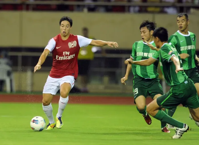 Framed Print : Samir Nasri Faces Off Against Hangzhou Greentown in Pre-Season Friendly