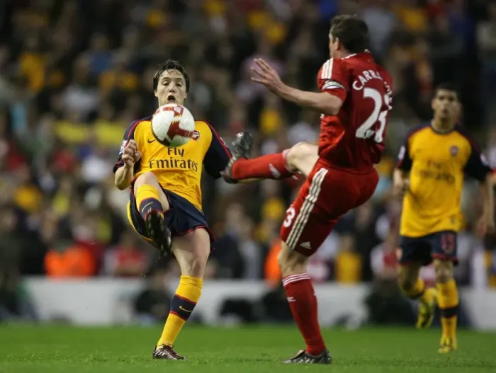 Framed Print : Samir Nasri (Liverpool) Jamie Carragher (Liverpool)