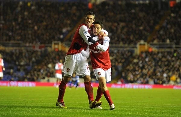 Samir Nasri and Robin van Persie Celebrate Arsenal's Second Goal Against Birmingham City (0:3), Barclays Premier League, 2011