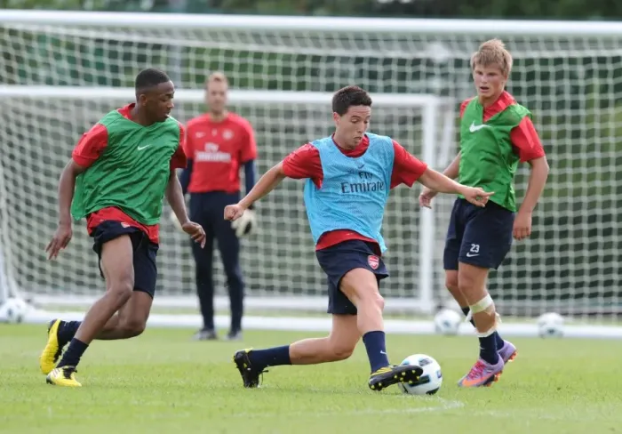 Framed Print : Samir Nasri, Sanchez Watt and Andrey Arshavin (Arsenal). Arsenal Training Ground