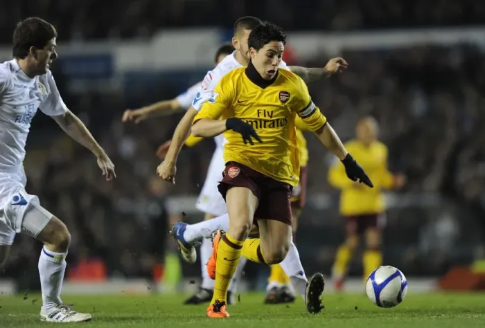 Framed Print : Samir Nasri Scores First Arsenal Goal Past Ben Parker in FA Cup Win Against Leeds United