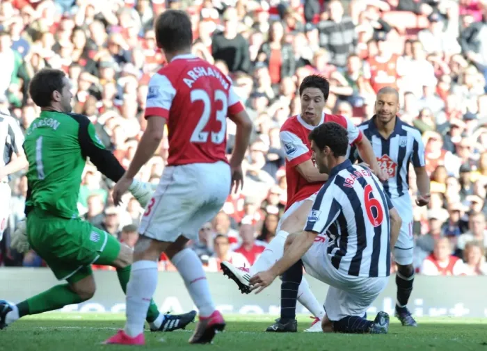 Framed Print : Samir Nasri Scores First Arsenal Goal Against WBA: Arsenal 2-3 West Brom