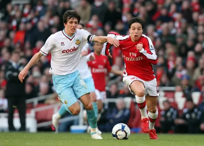 Framed Print : Samir Nasri vs Jack Cork: Arsenal's Triumph Over Burnley (3-1), Barclays Premier League, Emirates Stadium, 2010