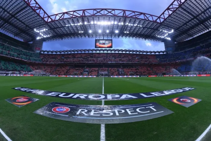 Framed Print : The San Siro Stadium. AC Milan 0: 2 Arsenal. UEFA Europa League. Round of 16, 1st Leg