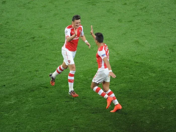 Framed Print : Sanchez and Ozil Celebrate Arsenal's Champions League Goals Against Galatasaray (2014) Framed Print : Sanchez and Ozil Celebrate Arsenal's Champions League Goals Against Galatasaray (2014)