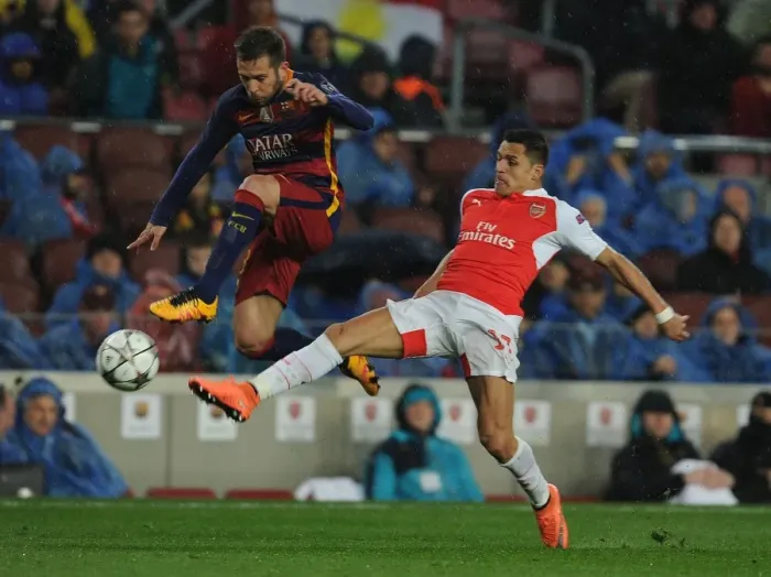 Framed Print : Sanchez vs. Alba: A Champions League Showdown
