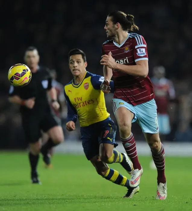 Framed Print : Sanchez vs. Carroll: A Premier League Battle at Boleyn Ground