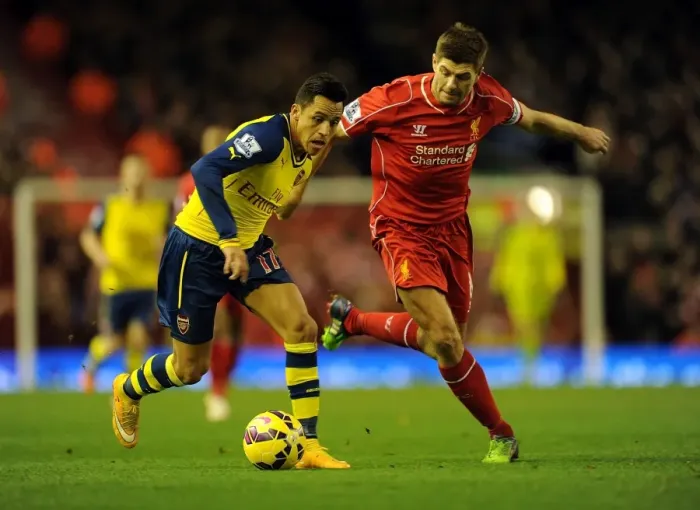 Framed Print : Sanchez vs. Gerrard: A Premier League Showdown at Anfield, 2014 / 15 Framed Print : Sanchez vs. Gerrard: A Premier League Showdown at Anfield, 2014 / 15
